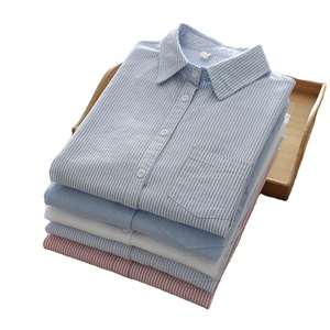 Camisas Oxford de Algodón de Manga Larga para Mujer, Cuello Solapa, Bolsillos, Color Sólido, Blusa con Botones, Ropa, Camisa Básica - Product Image 1