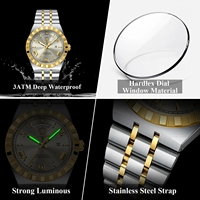 POEDAGAR 675 Montre-bracelet de luxe originale à quartz pour homme, étanche, lumineuse, en acier inoxydable, avec calendrier