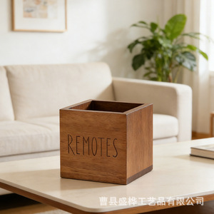 Caja de almacenamiento de madera para control remoto, organizador cuadrado sin tapa para sala de estar y escritorio - Product Image 5
