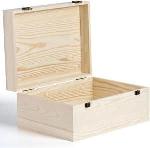 Cassetta in <span class=keywords><strong>Legno</strong></span> <span class=keywords><strong>di</strong></span> Pino Non Finita con Coperchio a Cerniera, Grande, per Artigianato, Stoccaggio e Fai-da-Te - Product Image 1