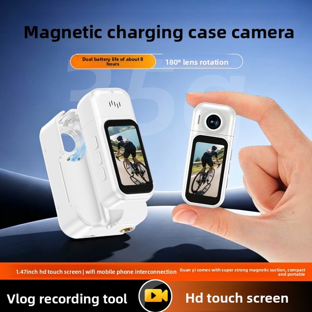 4K Thumb-sized Wi-Fi Waterproof Action Cam with Magnetic Back Clip Charging case Touchscreen and Sports-ready Design
