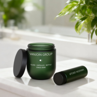 Pot en verre mat vert de luxe personnalisé de 250 ml pour gommes, pilules, suppléments, capsules d'huile de poisson avec tube, flacon et boîte
