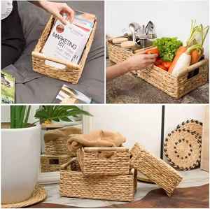 Set of 3 Water Hyacinth <b>Baskets</b> <b>Small</b> Wicker Storage Bins with <b>Handles</b> for Kitchen Bathroom and Shelf Organization ECOMAHRT - Product Image 3