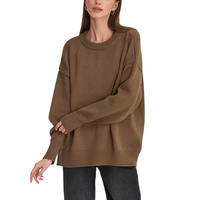 Pull décontracté pour femme en maille unie élégante, style européen et américain, col rond, épaules tombantes