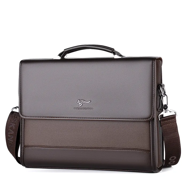 Retro Men Solid Color Bag Faux Leather Briefcase Large Capacity Tote Shoulder Bag Casual Business Laptop Briefcase