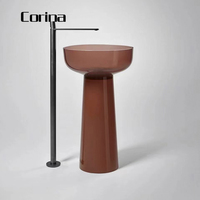 Lavabo sur pied circulaire en pierre artificielle, vasque autoportante en acrylique pour meuble de salle de bain