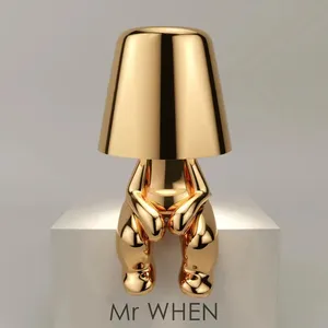 Dropshipping Bedside Rechargeable Cordless Touch Control Led Thinker little golden Man table lamp