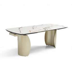 Moderna mesa de comedor extensible con patas y marco de metal de vidrio templado laminado de cerámica de 3mm de 8mm - Product Image 2