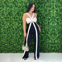 NOUVEAU CX7539 Combinaison Halter Color-Block Femme Décontractée Dos Nu pour le Quotidien