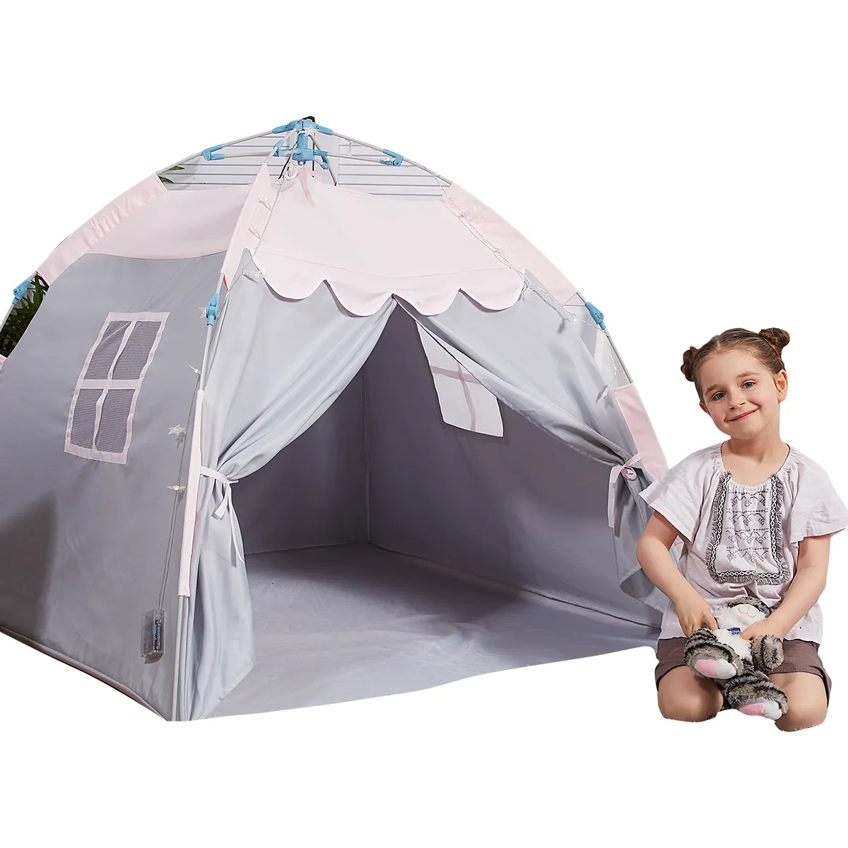 Grey automatic children's tent toys are easy to store andkids tunnels andplay tents for girls age 4-7 indoor