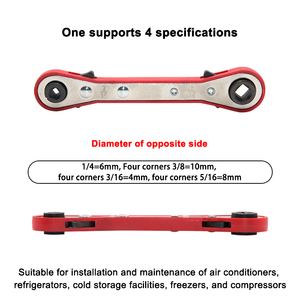 Llave de Trinquete Reversible de Doble Extremo con Empuñadura Roja de 4 Puntos |   Herramienta de Servicio para Válvulas de Refrigeración HVAC para Reparación de Aires Acondicionados - Product Image 4