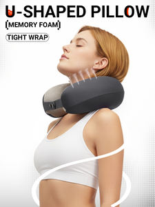 כרית צוואר ניידת בצבע אפור אחיד, מספוג זיכרון, תמיכה איטית להתאוששות, בצורת <span class=keywords><strong>U</strong></span>, למשרד, לרכב ולנסיעות במטוס - Product Image 3