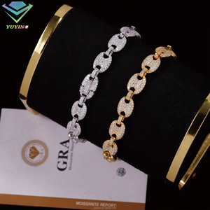 Chaîne cubaine unisexe en argent 925 plaqué or 18 carats avec moissanite VVS certifiée GRA, coupe brillant ronde, style hip-hop, effet « ice out » et motif « nez de cochon » - Product Image 1