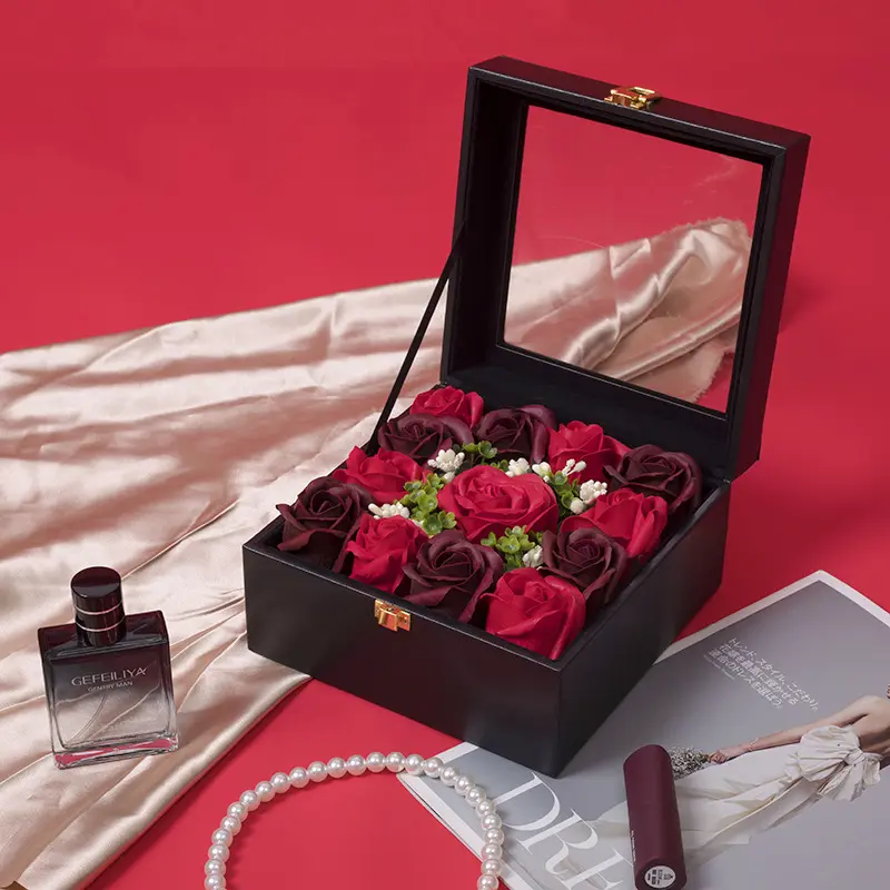 Caixa de presente presente dia dos namorados, flores da rosa do dia dos namorados e da duração