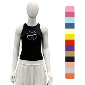 เสื้อกล้ามออกกำลังกายสำหรับผู้หญิงผ้าคอตตอน5% สแปนเด็กซ์ความยืดหยุ่นสูงผ้าเจอร์ซีย์สีทึบดีไซน์บราหลัง95% ออกแบบได้ตามที่ต้องการ - Product Image 1