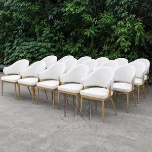 Modern Curved Upholstered Arm Back Gold Stainless Steel Wedding <b>Dining</b> <b>Chair</b> with White <b>Cushion</b> for Hotel Banquets Wholesale - Product Image 5