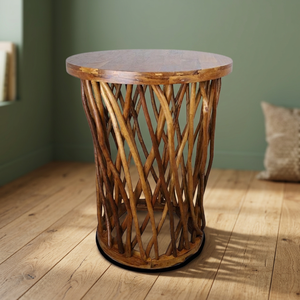 Mesa Consola Redonda de Madera de Teca Sólida, Ecológica y Hecha a Mano, para Muebles de Hogar en Villas, Hoteles, Comedores, Talleres y Salas de Estar - Product Image 2