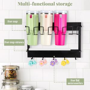 Organisateur de bouteilles d'eau magnétique, support de rangement pour gobelets Stanley, fixation murale autocollante avec 5 crochets - Product Image 3