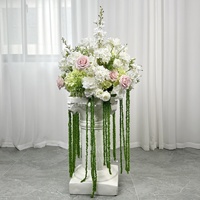 Décoration de mariage, art floral rose et vert, amaranthus, hortensia, fleurs artificielles en soie, chemin de table, arrangement haut de gamme, centre de table