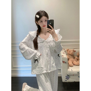 2025 automne hiver Collection élégant île polaire pyjamas pour femmes luxe velours maison vêtements ensemble doux lisse impression lumière - Product Image 5