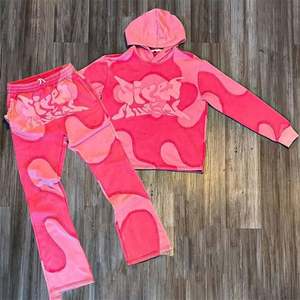 Ensemble jogging évasé vintage personnalisé impression bouffante 3D coton lourd recadrée à capuche automne polaire tissu pantalons évasés survêtements - Product Image 1