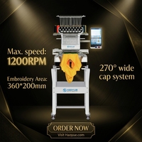 Nouvelle machine à broder les casquettes professionnelle multifonctionnelle à 12 aiguilles et 1 tête, haute vitesse, 1200 tr/min, informatisée