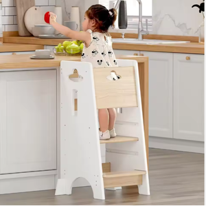 <span class=keywords><strong>Tabouret</strong></span> de cuisine en bois réglable sur 3 niveaux pour enfants, <span class=keywords><strong>tabouret</strong></span> auxiliaire pour enfants, assistant de cuisine, couleurs blanc et naturel - Product Image 1