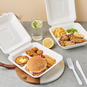 도매 생분해성 3칸 음식 버거 바가스 테이크아웃 전자레인지용 패스트푸드 일회용 뚜껑 BPA 프리 PFAS 프리 박스 - Product Image 6