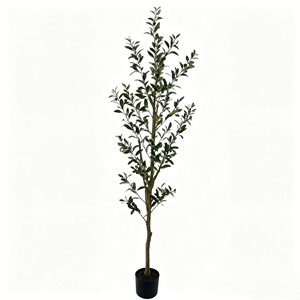 UV Protected Faux Olive <b>Tree</b> | Artificial Potted Plant with Wooden Pot for Balcony Restaurant Interior | Indoor Outside - Product Image 1