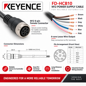 FD-HCB10 10 ม. M12 8 พินสายไฟตัวเมีย 6 แกนสายเซ็นเซอร์พีวีซีสำหรับเซ็นเซอร์วัดการไหล FD-H - Product Image 5