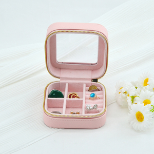 <b>Small</b> Simple Custom Logo Jewelry Case Travel <b>Box</b> Organizer Mini PU Leather Zipper Closure Portable Jewellery <b>Storage</b> - Product Image 5