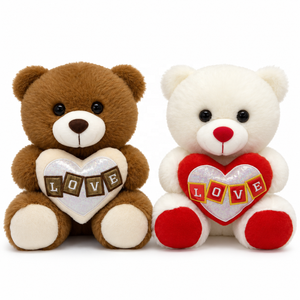 Vente en gros directe d'usine, ours en peluche brun et blanc pour la Saint-Valentin, paire tenant un cœur LOVE, jouet en peluche doux, OEM ODM pour cadeau - Product Image 1