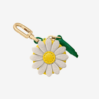 Porte-clés en cuir fait main personnalisé avec logo, motif dessin animé mignon, fleur, breloque de sac, accessoires, anneau métallique, étui pour traceur GPS - Mont Yanzhi
