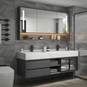 Mueble de Baño con Encimera de Granito para Hotel o Villa Residencial, Diseño Personalizado, Lavabo, Mueble de Baño con Espejo - Product Image 3