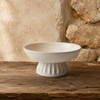 Bandeja de Pedestal de Cerámica Blanca Crema Clásica ARM LVG, Plato Decorativo de Porcelana para Frutas con Base Acanalada