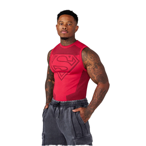 Camiseta sin mangas negra con logo de Superman para hombre, cuello redondo, transpirable, ajuste deportivo, chaleco de poliéster tejido con estampado frontal - Product Image 2