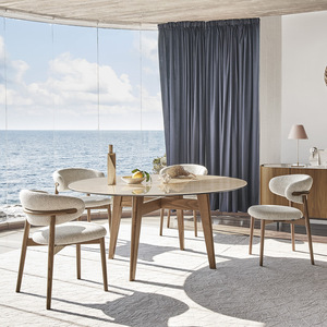 <span class=keywords><strong>Chaise</strong></span> de <span class=keywords><strong>salle</strong></span> à <span class=keywords><strong>manger</strong></span> rembourrée de style nordique moderne avec dossier incurvé, structure en bois massif, assise en tissu doux pour la maison, l'hôtel, le restaurant ZN 450 - Product Image 6