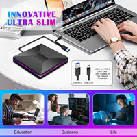 Ortam ışığı ile CD DVD OYNATICI USB C CD/DVD +/-Rw sürücü CD ROM brülör okuyucu brülör dizüstü Mac hava/Pro Windows 11/10 için