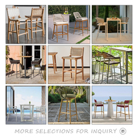 Chaise de bar moderne, tabouret de bar avec cadre, chaise d'extérieur en bois de teck