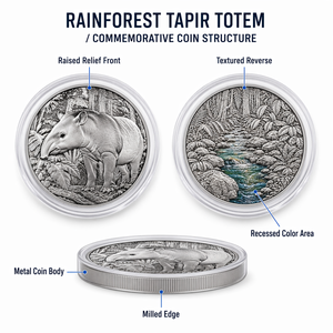 Moneda Conmemorativa 3D Personalizada con Relieve, Moneda de Desafío con Tótem de Animales de la Selva Tropical, Regalo de Recuerdo, Venta al por Mayor de Fábrica, OEM, ODM, <span class=keywords><strong>Tapir</strong></span> - Product Image 4