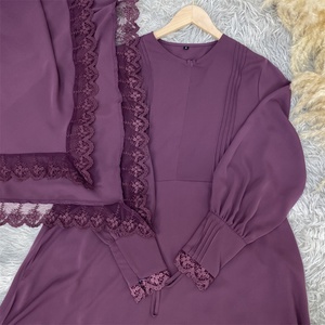 6693+2306 #   Ensemble Abaya Longue Dernière Collection avec Khimar Une Couche en Dentelle et Fermeture Éclair Plissée sur le Devant – Robe Élégante et Modeste, Ensemble Abaya Khimar Hijab - Product Image 3