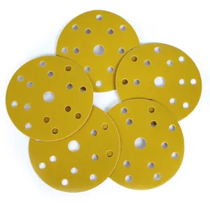 Gold Sanding Discs 17 Hole 125mm Hoop And Loop Glass Sanding Disc 80 Grt Drywall Yellow Sanding Disc