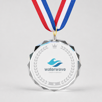 Trophée en cristal personnalisé avec ruban pour événements de compétition, souvenir, cadeau, vente en gros