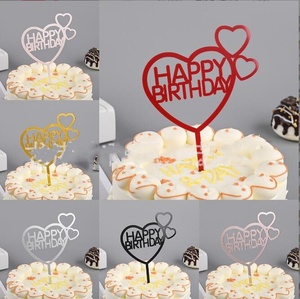 Confezione da 10 pezzi di buon compleanno in acrilico cake topper disegni diversi a cerchio tondo a forma di stella fiore a forma di diamante - Product Image 5