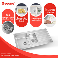 Évier de cuisine à bol unique en acier inoxydable SS201/SS304 avec plateau de robinet élégant Design durable avec deux trous