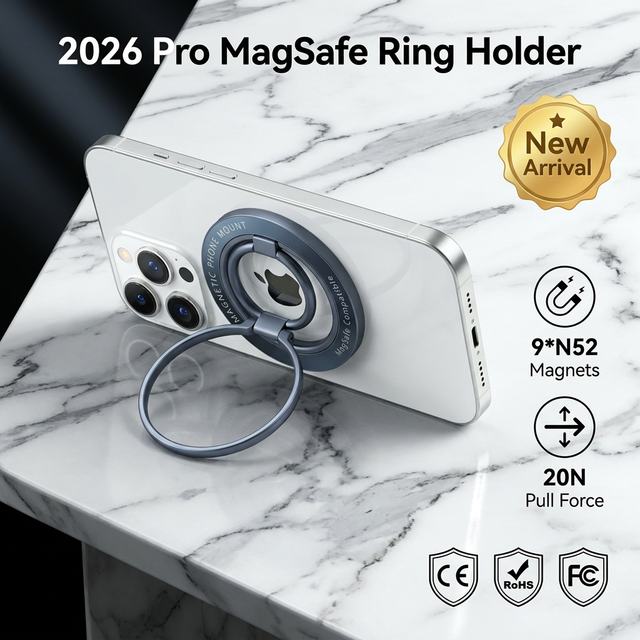2026 Premium Ultra-Thin Magnetic Attraction Ring Holder for iPhone 17 - 20N Strong N52 Magnet Aluminum Alloy Foldable Kickstand