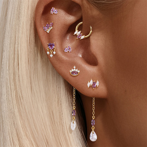 Pendientes de Plata S925 con Amatista Natural y Borla en Forma de Corona, de Doble Uso - Product Image 2