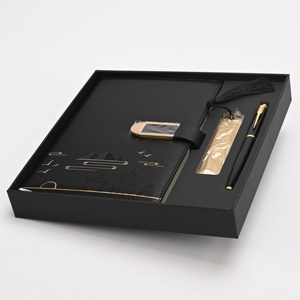 Ensemble cadeau de carnet en cuir PU noir de qualité supérieure, imprimé, couture, logo personnalisé |   Coffret Cadeau Rigide de Luxe pour Stylo de Journalier Exécutif - Édition Entreprise - Product Image 4