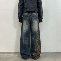 Jeans personnalisés pour hommes, coupe large et baggy, avec empiècements camouflage et effet usé, directement de l'usine