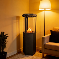 Chauffe-terrasse moderne en verre à flamme, chauffage extérieur au propane avec roues pour jardin, patio, cour et fêtes